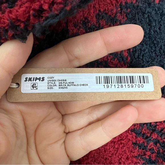 NEW Skims Cozy Unisex Onesie Fleece Hooded Black area Buffalo Check Plaid *T - Picture 2 of 13